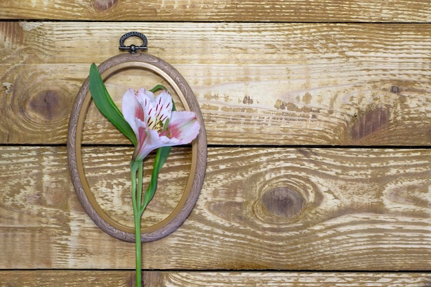 haft na tle naturalnego drewna